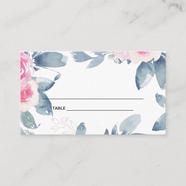 CARTE DE PLACEMENT BLEU BLANC BLEU FLORAL 25E TOUTE ANNÉE ANNIVERSAIR (Devant)