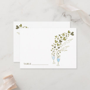 Carte De Placement Bleu Champagne Cheers Flottants Gold Hearts Mariag