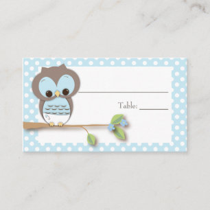 Carte De Placement Bleu de Placecard de bébé de hibou