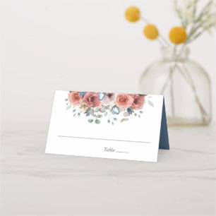 Carte De Placement Bleu Dusty et Blissant Floral, Mariage