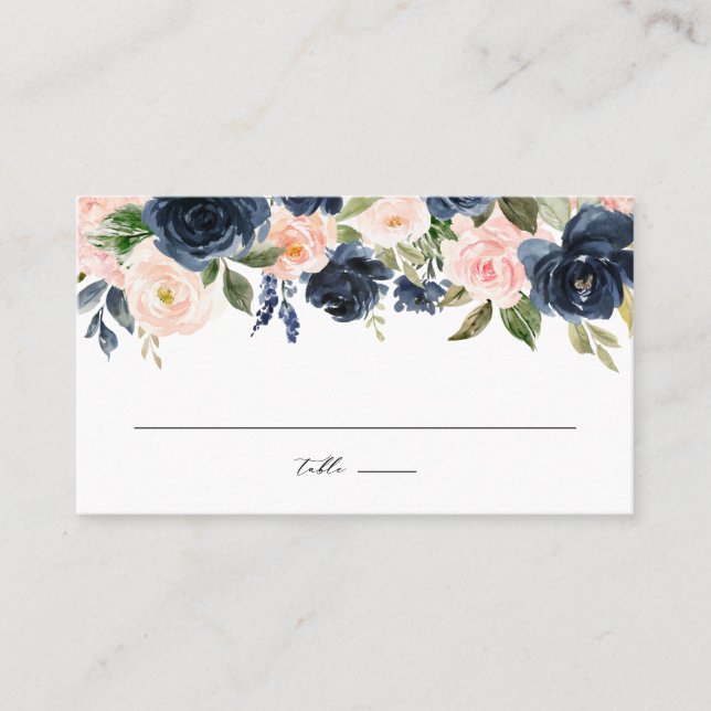 Carte De Placement Bleu et marine Aquarelle Floral Garland Mariage (Devant)