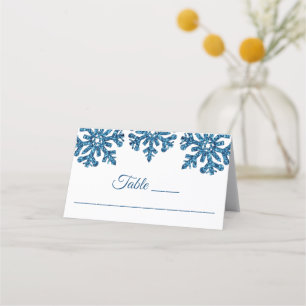 Carte De Placement Bleu Flocon de neige Mariage d'hiver