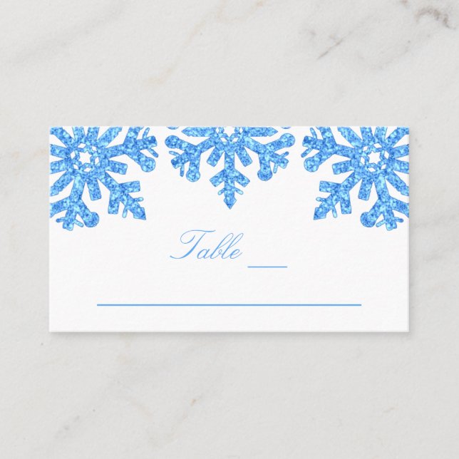 Carte De Placement Bleu Flocon de neige Mariage d'hiver (Devant)