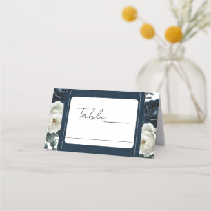 Carte De Placement Bleu foncé et blanc Moderne Floral Mariage