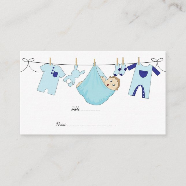 Carte De Placement Bleu mignon Baby shower Plat Place Card (Devant)