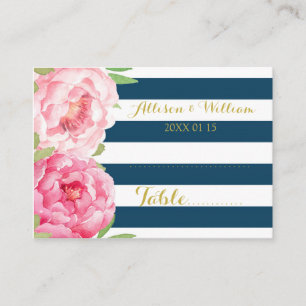 Carte De Placement Bleu Rayures Rose Floral Table Place Paramètre Car
