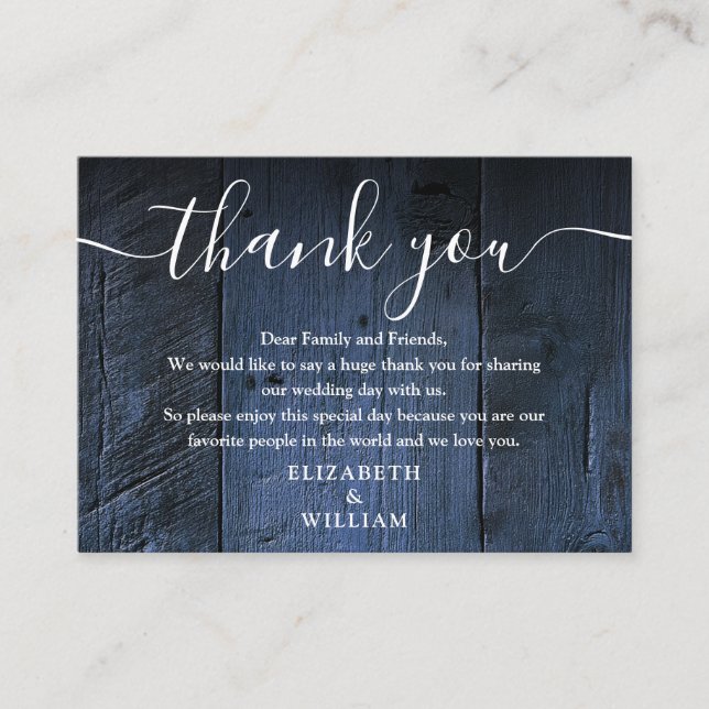 Carte De Placement Bleu Rustique Grange Mariage Merci (Devant)