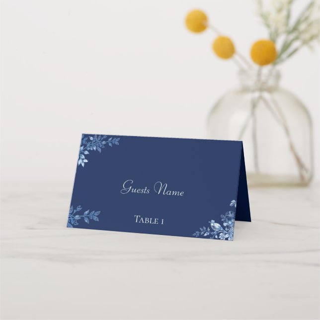 Carte De Placement Blue and White Floral Wedding Place Cards (Devant)