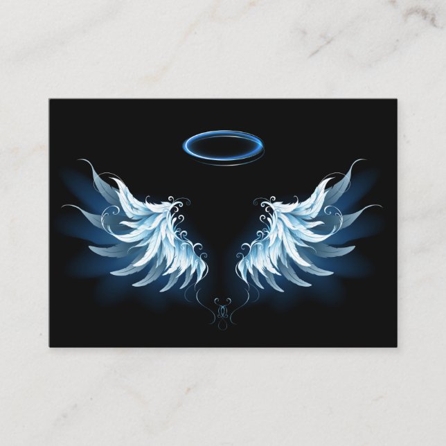 Carte De Placement Blue Glowing Angel Wings on black background (Devant)