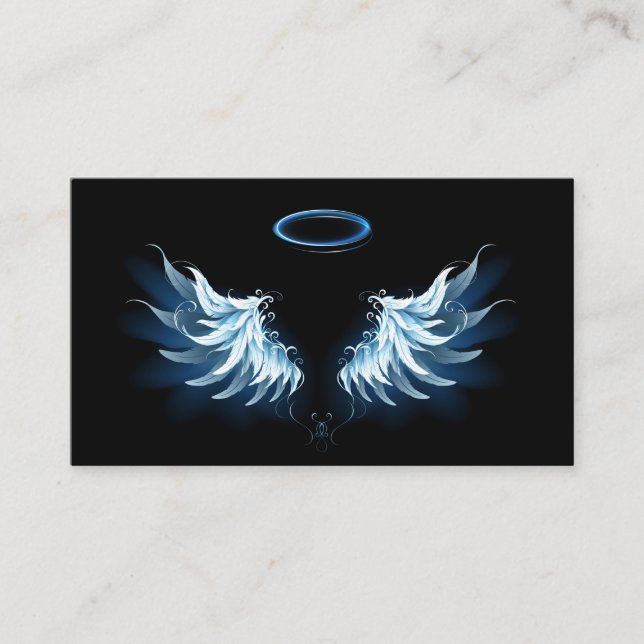 Carte De Placement Blue Glowing Angel Wings on black background (Devant)