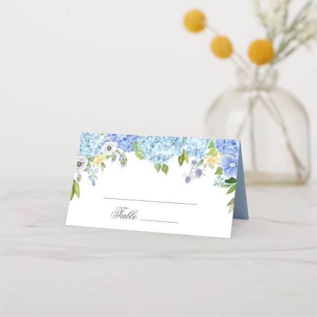 Carte De Placement Blue Hydrangea Floral Greenery Table Mariage (Devant)