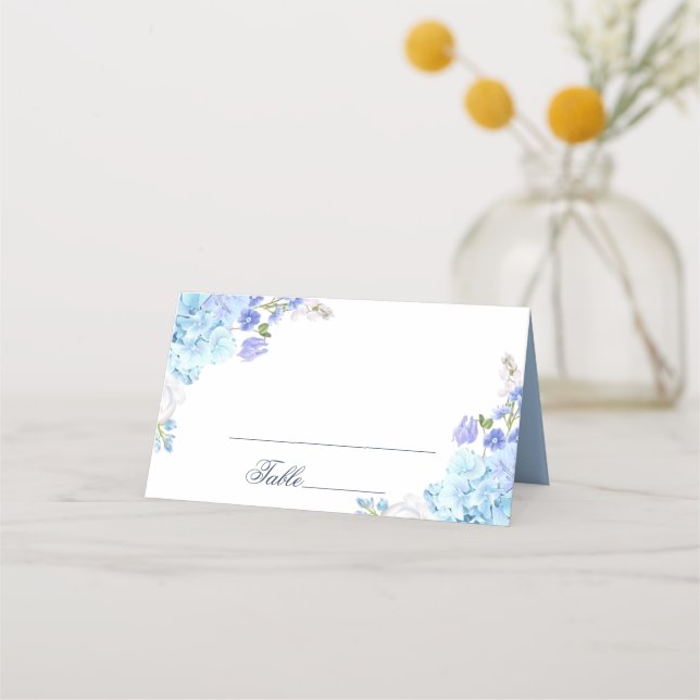 Carte De Placement Blue Hydrangea Floral Greenery Table Mariage (Devant)