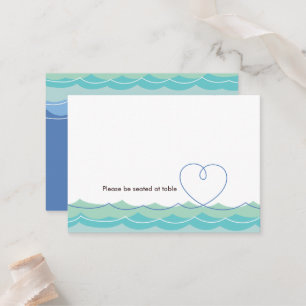 Carte De Placement Blue Ocean Waves Loopy Heart Simple Beach Wedding