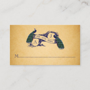 Carte De Placement Blue Peacocks Vintage Wedding Place Card