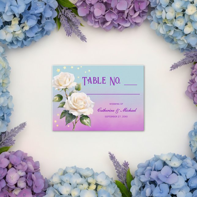 Carte De Placement Blue Purple Watercolor Spring Wedding  (Flat lay sky lavender blush floral spring garden wedding place card
)
