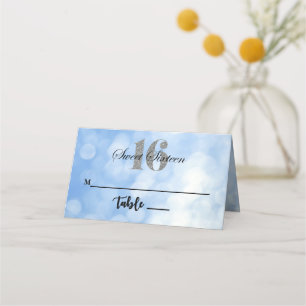 Carte De Placement Blue Sweet 16 Parties scintillant Lights Custom Pl