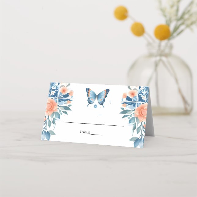 Carte De Placement Blue Tiara Famille Latina Girl Espagnol Quinceaner (Devant)