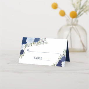 Carte De Placement Blue Watercolor Roses Élégant mariage écriture