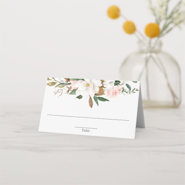 Carte De Placement Blush blanc rose verdure florale magnolia (Devant)