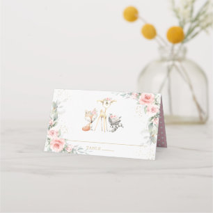 Carte De Placement Blush Floral Woodland Animaux Baby shower Annivers