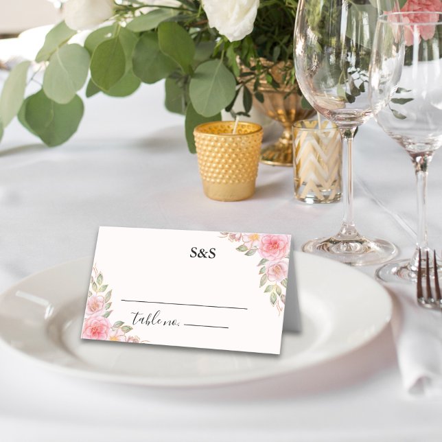 Carte De Placement Blush Florals and Gold Wedding Party  (Créateur téléchargé)