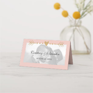 Carte De Placement Blush Modern Photo Gold Hearts Mariage