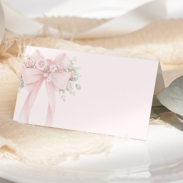 Carte De Placement Blush Pink Coquette Bow Floral (Créateur téléchargé)