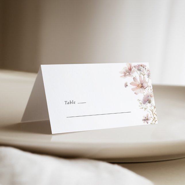 Carte De Placement Blush Wildflower Boho Wedding Place Card (Blush wildflower boho wedding place card with soft floral design and elegant folded table styling)