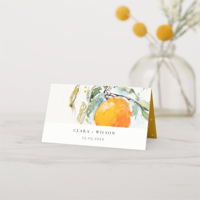 Carte De Placement Boho Abstract Sketchy Orange Garden Wedding (Devant)