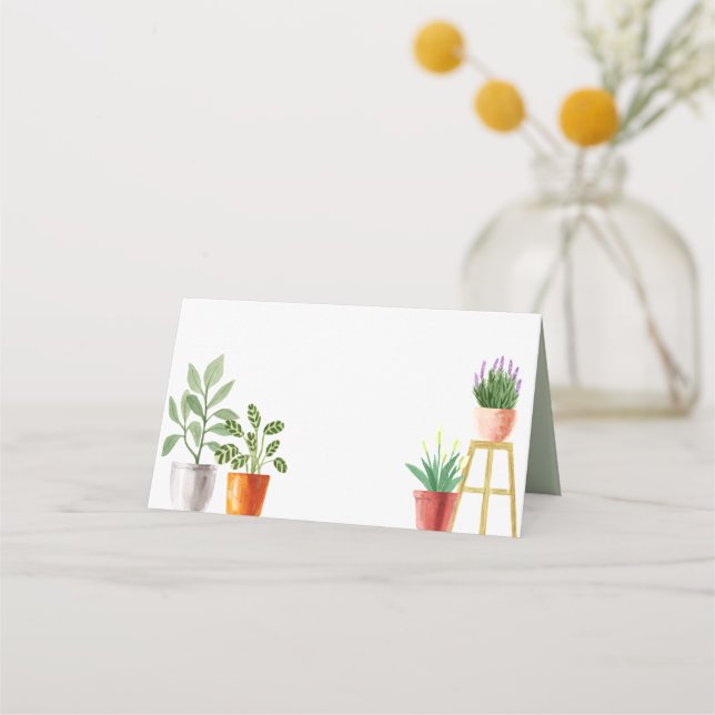 Carte De Placement Boho Aquarelle Poted Houplant Mariage (Devant)