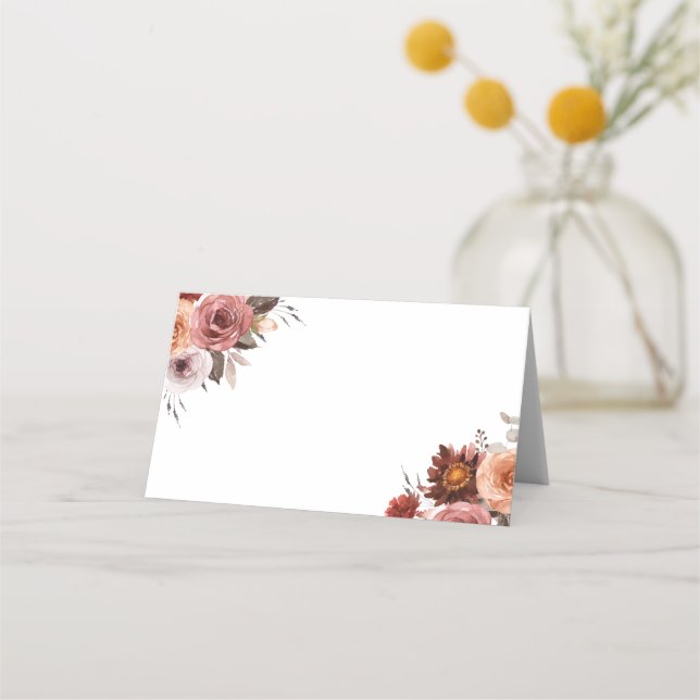 Carte De Placement Boho Automne Aquarelle Floral Bouquet Mariage (Devant)