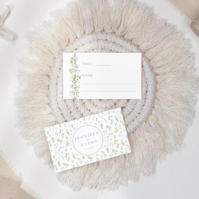 Carte De Placement Boho bleu fleur rustique mariage Plat Place Card (Créateur téléchargé)