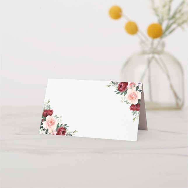 Carte De Placement Boho Burgundy Blush Floral Mariage plié (Devant)