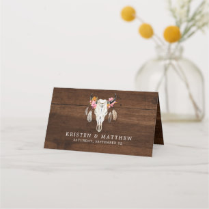 Carte De Placement Boho en bois foncé rustique Antler Mariage Carte P