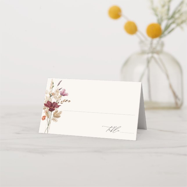 Carte De Placement Boho Fleurs sauvages Élégant Mariage de automne (Devant)