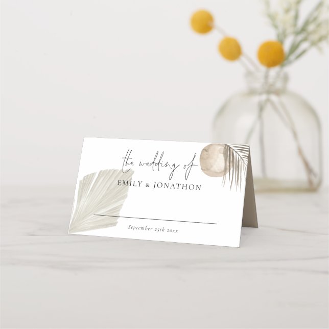 Carte De Placement Boho Pampas Grass Script Names Date Mariage (Devant)