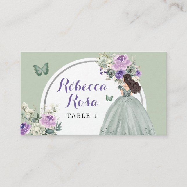 Carte De Placement Boho Sage Purple Princess Quinceañera Floral (Devant)