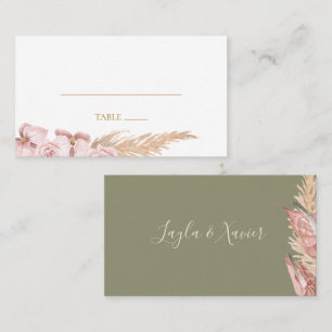 Carte De Placement Boho Tropical Botanical Olive Green Flat Mariage