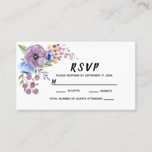 Carte De Placement Boho Watercolor Floral Lilac & Turquoise Personnal