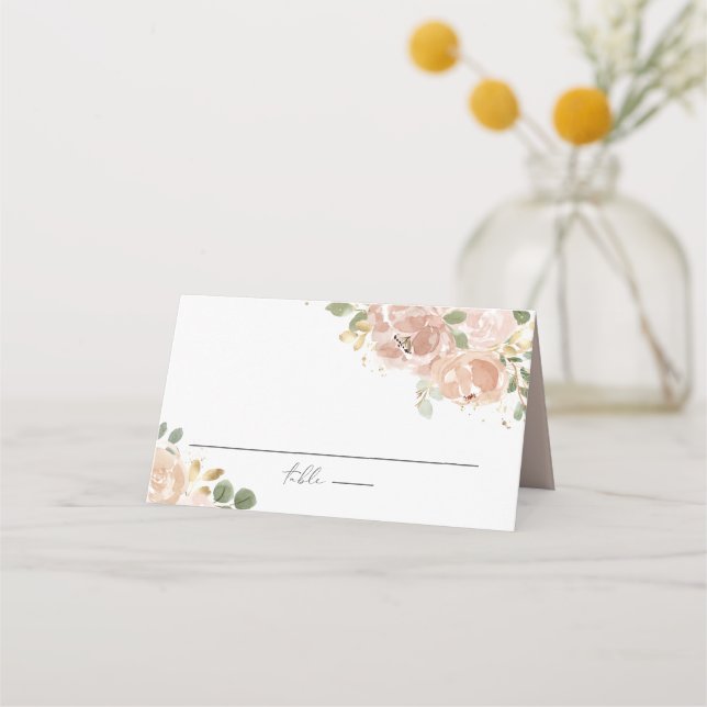 Carte De Placement Boho Watercolor Mauve Peach Flowers Mariage (Devant)