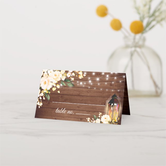 Carte De Placement Bois & Blush Rose Floral Greenery Table Mariage (Devant)