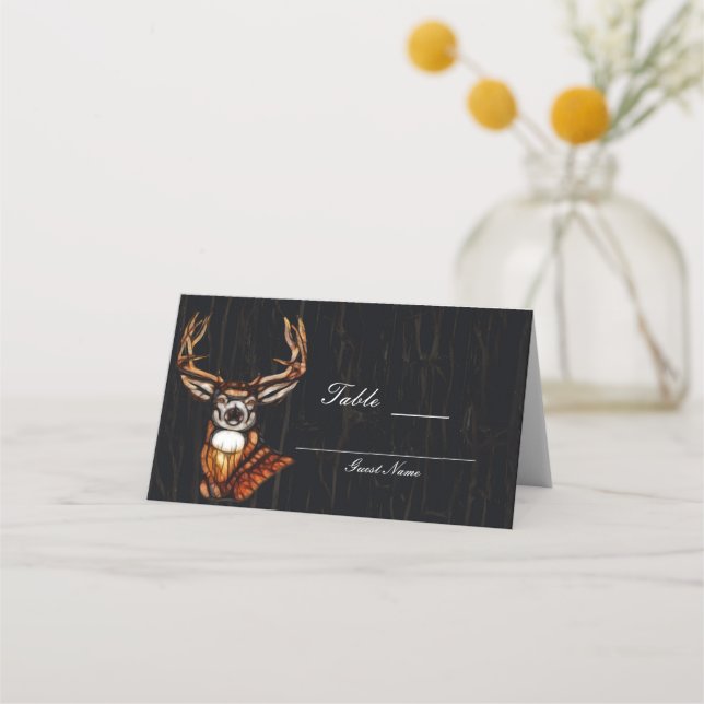 Carte De Placement Bois de bois Cerf Rustique Pays Numéro de tableau (Dos)