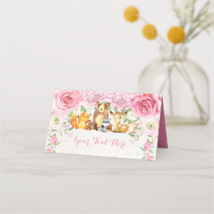 Carte De Placement Bois rose Floral Aquarelle Forêt Animaux