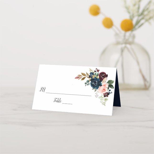 Carte De Placement bordeaux, bleu marine et rose pâle mariage (Devant)