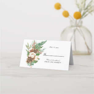 Carte De Placement Botanique d'hiver Blanc Floral Mariage plié