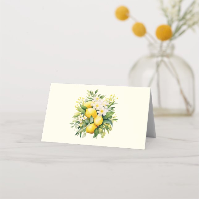 Carte De Placement Bouquet de citron aux fleurs blanches (Devant)