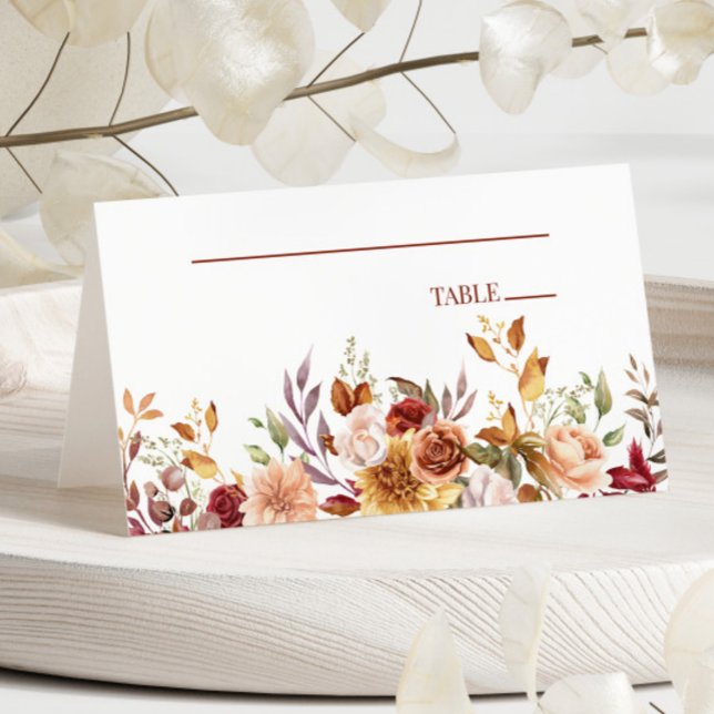 Carte De Placement Bourgogne Burnt Orange Floral Flowers Mariage (Créateur téléchargé)