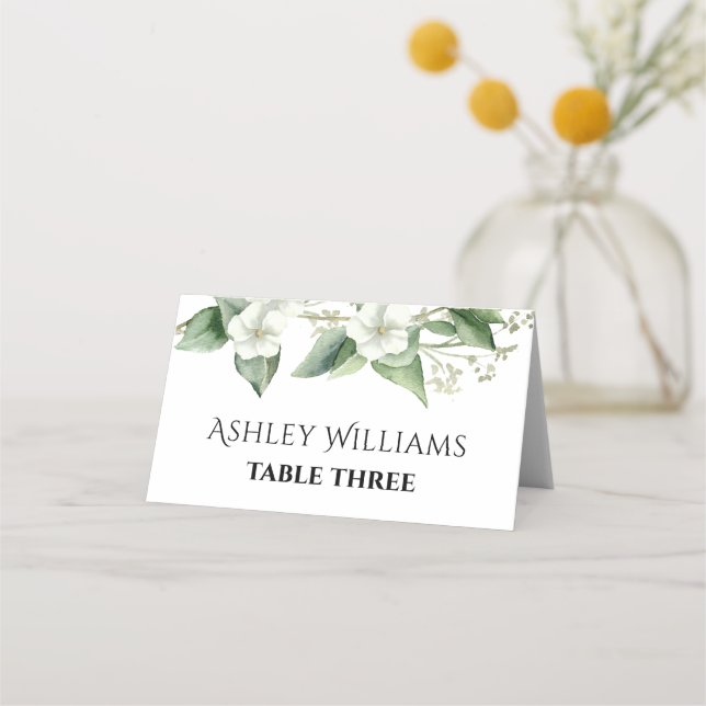 Carte De Placement Branche Eucalyptus avec fleurs blanches mariage (Devant)