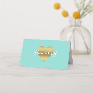 Carte De Placement BRIDE & CO Gold Heart Turquoise Blue Merci
