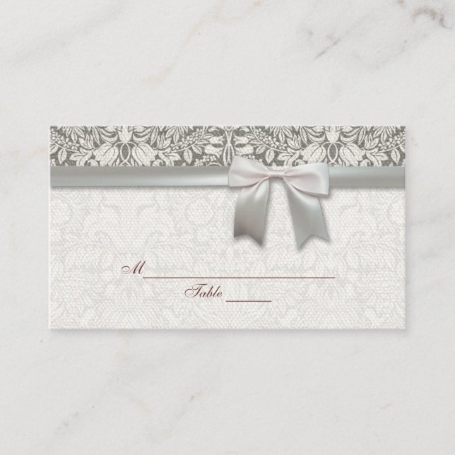Carte De Placement brocade en dentelle blanche élégante (Devant)